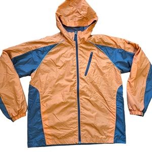 Columbia Youth 18/20 Orange Gray Hooded Rain Jacket Windbreaker